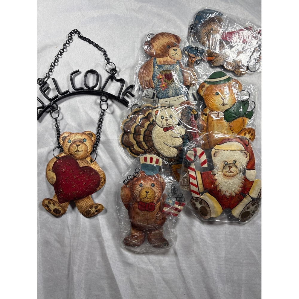 Welcome Sign Hanging Teddy Bear Collection Set 7 Holidays interchangeable‎ 13"